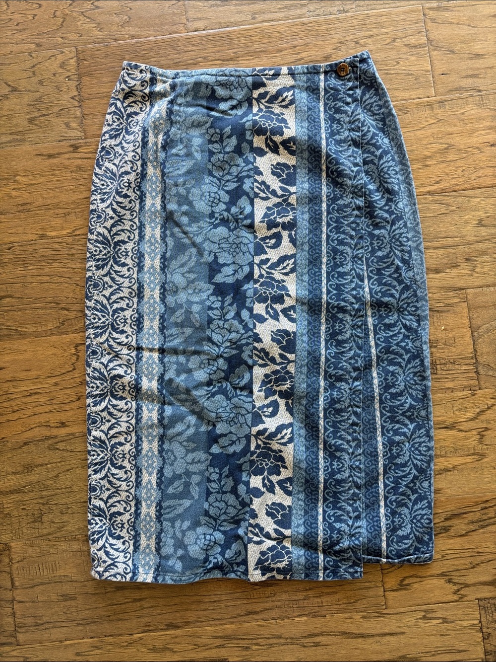 Vintage 1990s Denim Floral Midi Wrap Skirt
